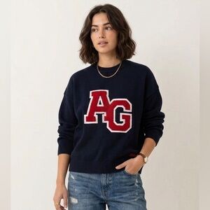 EME STUDIOS Navy Blue AG Cotton Knit Crewneck Sweater Size XS